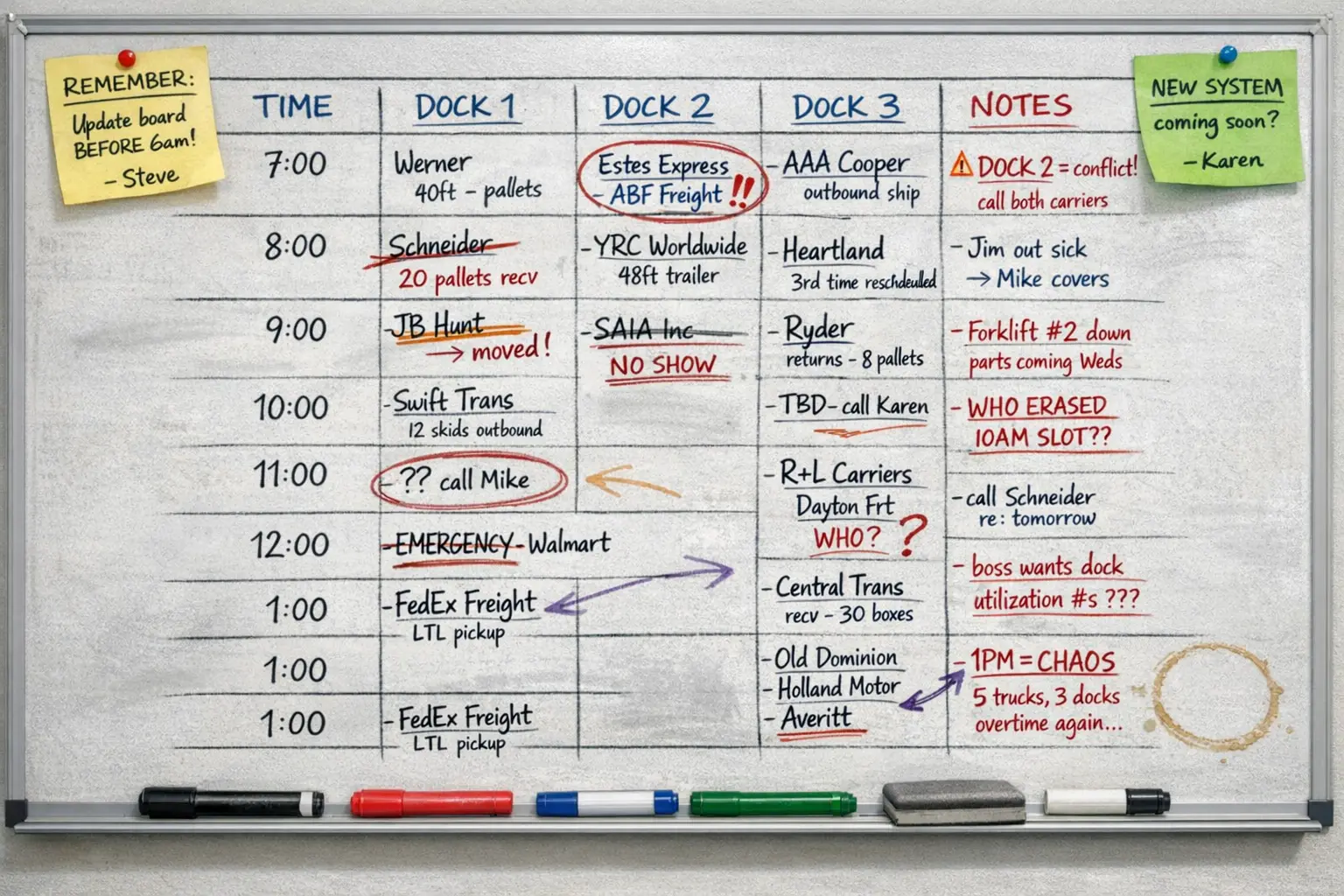 Whiteboard dock scheduling